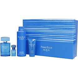 PERRY ELLIS AQUA by Perry Ellis - EDT SPRAY 3.4 OZ & BODY SPRAY 6.0 OZ & SHOWER GEL 1.7 OZ  & EDT SPRAY .25 MINI